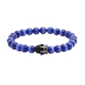Blue cat eye stone beaded bracelet for men featuring a black micro-pave CZ crown charm - Matte Black And Royal Blue