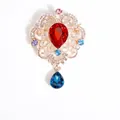Baroque gold brooch with red teardrop crystal and blue pendant in vintage floral design - Multi-color