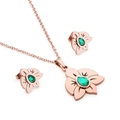 Set di gioielli in acciaio inossidabile oro rosa con zirconi verdi e motivo floreale - Oro Rosa (KS110239-K)