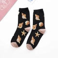 Schwarze Baumwollsocken mit Muschel- und Seesternmustern und brauner Ferse - Schwarze Muschel