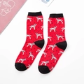 Red cotton blend socks with Dalmatian pattern and black accents in mid-calf style - Red Dalmatian