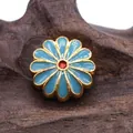 Dije de girasol dorado con pétalos de esmalte azul cielo y centro rojo vibrante - 12mm/Agujero 2.0mm / Azul lago