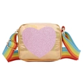 Sac à bandoulière cœur doré pour fille avec paillettes et sangle arc-en-ciel - Or