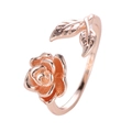 Vintage rose gold rose ring with realistic flower and leaf design on white background - Rose Gold Blooming Rose Style (4369)