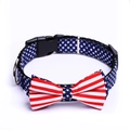 Dog collar with bowknot featuring US flag stars and stripes print on white background - S: Width 1.5cm / USA Flag Style