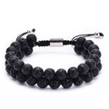 Close-up of double-layer black lava stone bracelet showing porous volcanic texture - Lava Stone Style