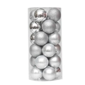 Set of 24 silver 3cm Christmas ball ornaments in shiny matte and glitter finishes - 4cm Cylinder Tube / Silver