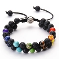 Detail of double-layer lava stone chakra bracelet with adjustable woven cord and Om bead - Lava Stone Chakra Om Symbol Style (款式04)