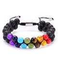 Macro shot of double-layer lava stone chakra bracelet showing porous texture and colorful beads - Seven Chakra Energy Style (款式01)