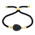 Verstellbares schwarzes Kordelarmband mit goldgefasstem schwarzem Tropfenkristall - Schwarzes Seil Schwarz
