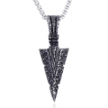 Vintage stainless steel arrow pendant necklace with textured finish and box chain - Silver