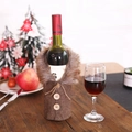 Christmas herringbone wine bottle cover with faux fur collar for festive table decor - Brown Herringbone Striped Style
