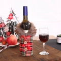 Christmas red wine bottle cover with red-green plaid pattern and faux fur collar decoration - Red Green Plaid