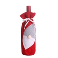 Christmas wine bottle cover featuring a red felt gnome with grey knit hat and ribbon - Gnome Santa / Red