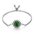Silver stainless steel adjustable bracelet with emerald green crystal halo pendant - Green Style (KB95922-K)
