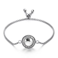 Pulsera de cadena veneciana plateada con gran cristal redondo y cierre deslizante - Estilo Blanco (KB95929-K)