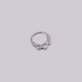 Silver micro-set cubic zirconia septum ring with decorative rope pattern finish - 3-Stone Textured Style / Silver 2#