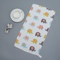 50x25cm cotton gauze baby towel with colorful elephant print on a gray background - Elephant