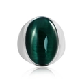Vintage-Ring mit ovalem grünem Katzenauge-Stein und breitem Edelstahlband - US 7 / Stahl Grüner Stein