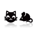 Minimalist black stainless steel cat and mouse asymmetric stud earrings for women - Cat & Mouse (177) / Matte Black