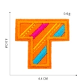 Detailed embroidery patch showing letter T dimensions 4.0x4.4 cm in orange and blue - Letter T