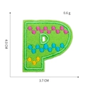 Detail of letter P embroidered patch showing 4.0cm height and 3.7cm width dimensions - Letter P