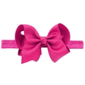 Elastic baby headband with a vibrant rose red grosgrain ribbon bow on a white background - 29-Magenta