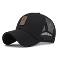 Men's summer breathable black mesh baseball cap with brown leather decorative patch - Black With Coffee Trim
