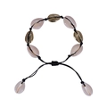 Bohemian adjustable shell bracelet with beige and gold cowrie shells on black cord - Bracelet / Black