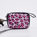 Pink leopard pattern square storage box for earphones with black zipper and carry strap - Pink Leopard (2)