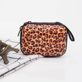 Mini leopard print tin storage case with black zipper and lanyard in suitcase style - Orange-Black Leopard (6)