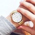 Montre à quartz pour hommes en or avec cadran blanc et bracelet en maille milanaise - Bracelet en Or Cadran Blanc