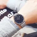 Montre à quartz minimaliste avec cadran noir et bracelet en maille milanaise argent - Cadran Noir Bracelet Argenté