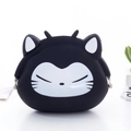 Mini silicone coin purse with cute black and white cat face and metal clasp closure - Sleepy Bear