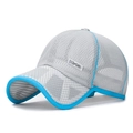 Breathable mesh kids sports sun hat in grey and blue with Sport label and mesh design - Adjustable for Kids / Light Gray