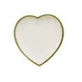 Elegant heart-shaped white ceramic jewelry tray with decorative gold beaded edge detailing - Heart Shape Dish