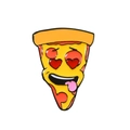 Cartoon pizza enamel pin with heart eyes and yellow cheese in black nickel plating - Heart Eye Pizza (CC940)