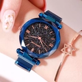 Navy blue star-patterned dial watch with rose gold case and magnetic mesh band - Starry Sky Blue Roman (Blue Mesh Strap)