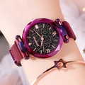 Montre quartz femme avec cadran ciel étoilé violet et bracelet milanais magnétique - Ciel Étoilé Violet Romain (Bracelet en Maille Violet)
