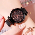 Women's black starry sky watch with faceted glass dial and magnetic mesh strap - Starry Sky Black Roman (Black Mesh Strap)