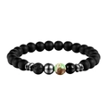 Frosted black stone yoga bracelet featuring lava beads and natural patterned accents - Green Marble