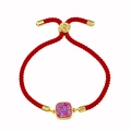 Bracelet cordon rouge minimaliste avec cristal violet carré et fermoir doré ajustable - Corde Rouge Rose