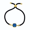 Bracelet cordon noir minimaliste avec fermoir doré ajustable et pierre de cristal violette - Corde Noire Bleu Royal