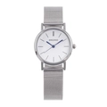 Orologio minimalista in maglia d'argento con quadrante bianco e lancette blu vivaci - Quadrante Bianco Cinturino Argento - Donna