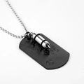 Black army tag necklace with bullet pendant and silver bead chain for men - Black