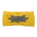 Gelbes Strickstirnband für Damen mit silbernen Blumen-Perlenverzierungen - Gelb