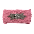 Rosa Strickstirnband mit handgefertigter Strassblume für Damen und weiche Textur - Altrosa