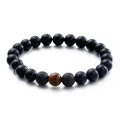 Bracciale in onice nera opaca da 8mm con pietre laviche e perla occhio di tigre giallo - Stile con Accento in Occhio di Tigre (KB109624-Z)