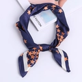 Dark blue satin silk scarf with orange star patterns and white stripe edge trim - Blue Pentagram Star