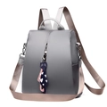 Minimalist grey nylon backpack for women with cute cat pendant and water-resistant fabric - Light Gray